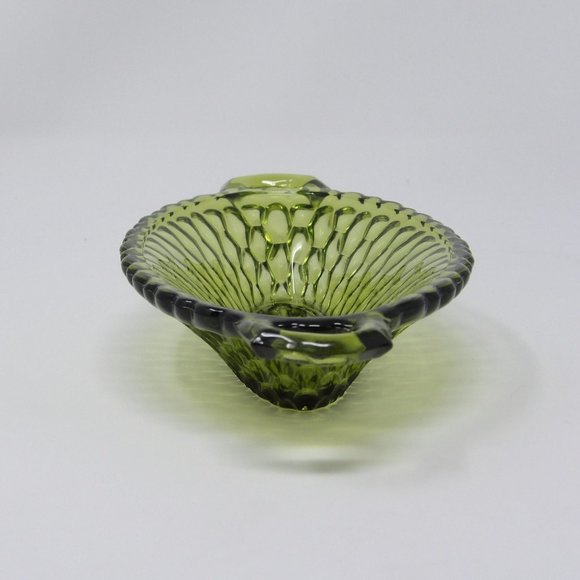 Vintage Indiana Glass Avocado Green Honeycomb Oval 2 Handled Relish Dish Bowl Tr - Picture 2 of 10